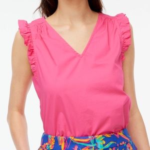 J. Crew Factory Blouse Sleeveless Tank Top V-Neck Women’s Medium Pink Ruffles